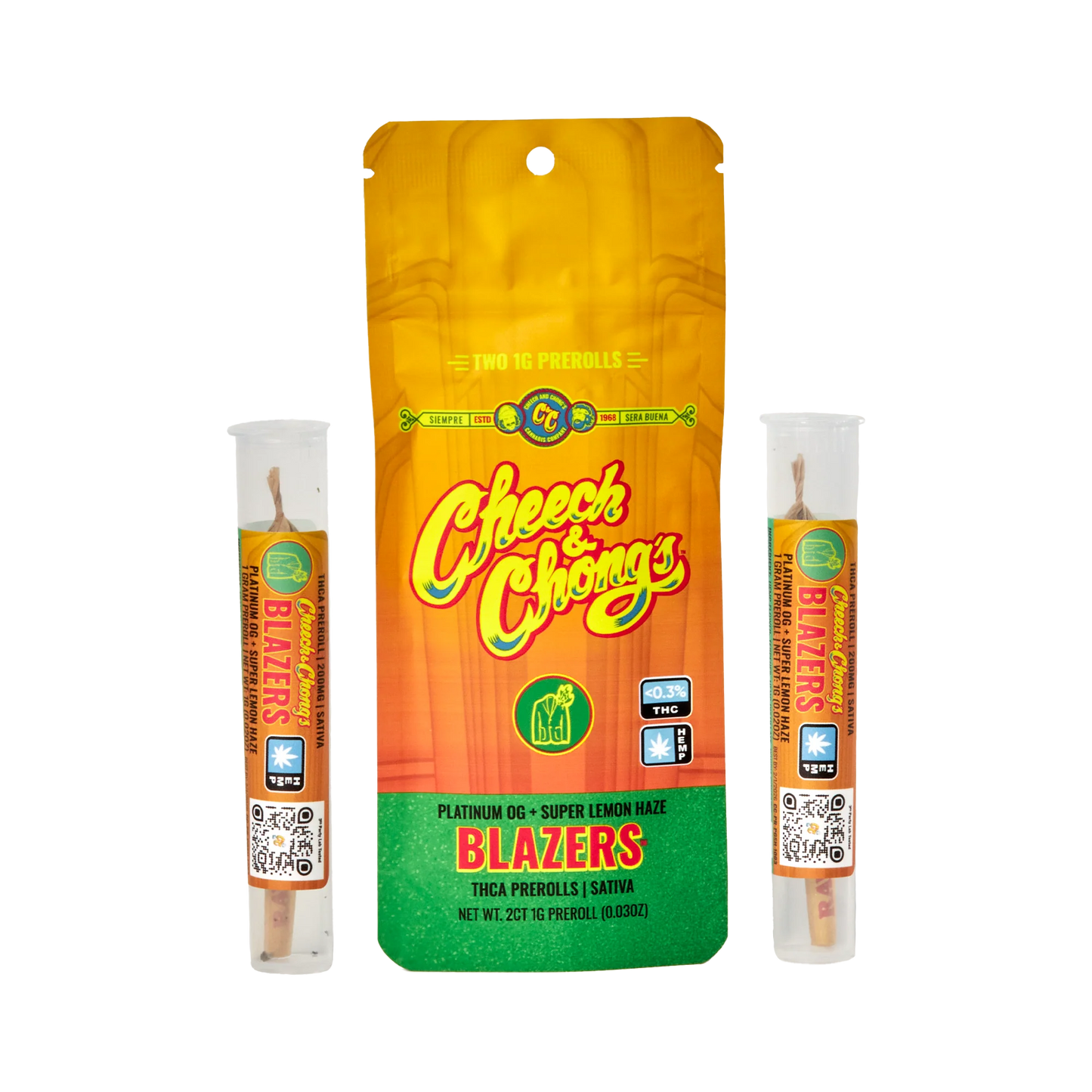 Cheech & Chong's | THCa Pre Rolls [2ct] | Platinum OG + Super Lemon Haze: SATIVA